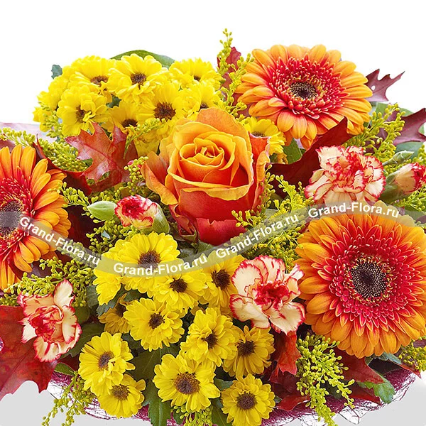 Микс цветов + оранжевая роза - Вальдивия